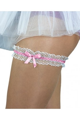 Oblique-Unique® Jarretière blanche et rose pour mariage avec nœud