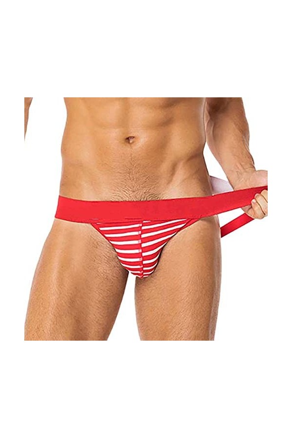 Lingerie Homme Sexy Hot Underwears Cotton Bulge PouchIndoor Male Chemises De Nuit en Flanelle pour Hommes Longues Red, L 