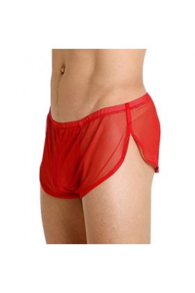 Junhasgood Microfibre sans Couture Hommes Mesh Respirant Underpants Mens Mesh Shorts Voir à Travers avec Une Grande Fente Nui