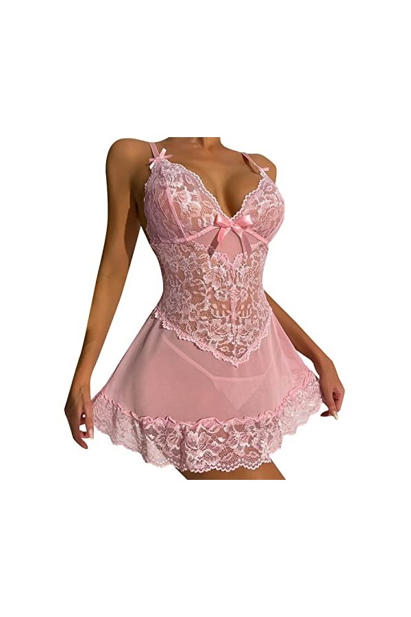 Y99K Ensemble de lingerie sexy en dentelle avec soutien-gorge et culotte pour femme, RD2., L