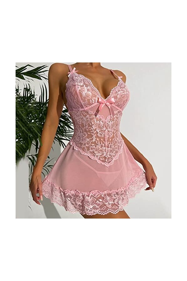 Y99K Ensemble de lingerie sexy en dentelle avec soutien-gorge et culotte pour femme, RD2., L