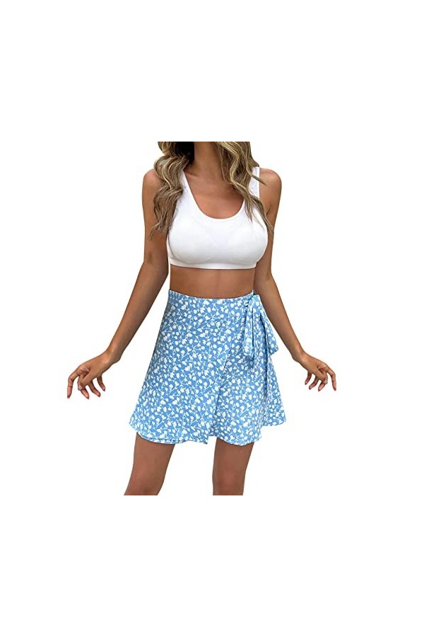Mode Femmes Casual Mode Personnalité Doux Taille Haute Lanières Imprimé Une Ligne Courte Mini Jupe Latex Jupe, bleu, 48