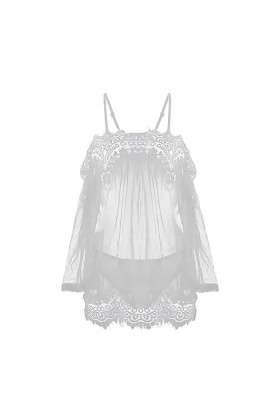 CUTeFiorino Robe transparente pour femme - Décontractée - Sexy - Dentelle transparente - Maille - Une épaule - Lingerie sexy 
