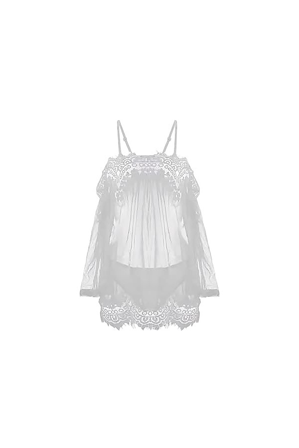 CUTeFiorino Robe transparente pour femme - Décontractée - Sexy - Dentelle transparente - Maille - Une épaule - Lingerie sexy 