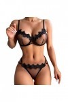 Hanxiulin Soutien-gorge de sport push-up - Nuisette - String érotique - Ensemble de bretelles en dentelle - Soutien-gorge et 