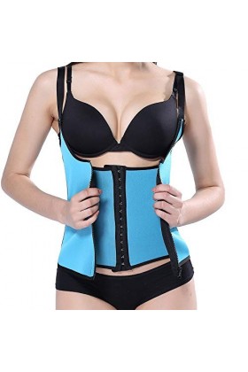 Shaper Vest Minceur Fermeture éclair à la Taille dresseur Sweat Sauna Femmes Corps Lingeries Grandes Tailles Blue, M 