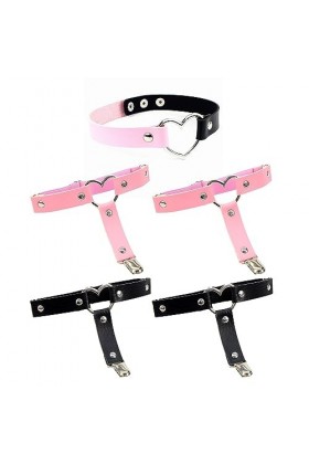 2 Paires De Jarretelles En Cuir Pour Femmes Avec Col En Cœur 1 Pièce, Jarretières De Cuisse Réglables, Jarretières En Forme D