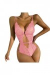liaddkv Lingerie sexy pour femme - Rouge - En dentelle solide - Lingerie pour homme - Rose - Taille L