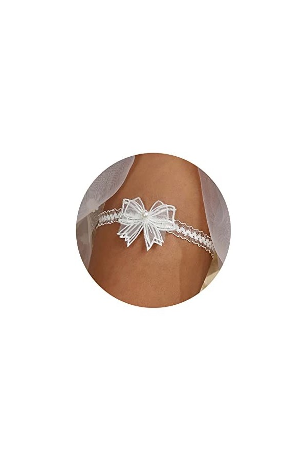 Wendalern Jarretière de mariage pour mariée Blanc Dentelle Arc Jarretière Perle Papillon Dentelle Cuisse Jambe Anneau Fait Ma