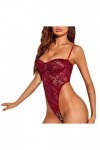 TDEOK Lingerie - Ceinture cosmétique transparente pour femme - Ensemble soutien-gorge avec collants, body avec collier, rouge