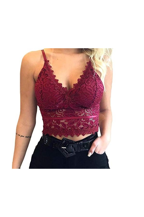 TDEOK Ensemble de sous-vêtements sexy sans fil pour femme, rouge, L