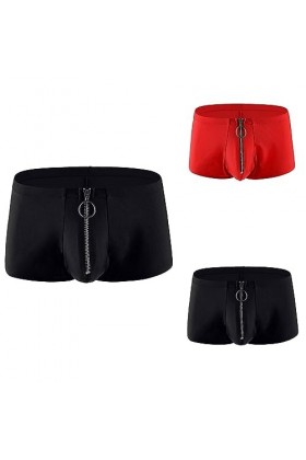 Mymyguoe Boxer pour homme - Avec poche zippée - Doux et respirant - Couleur unie - Taille basse, Noir , XXL