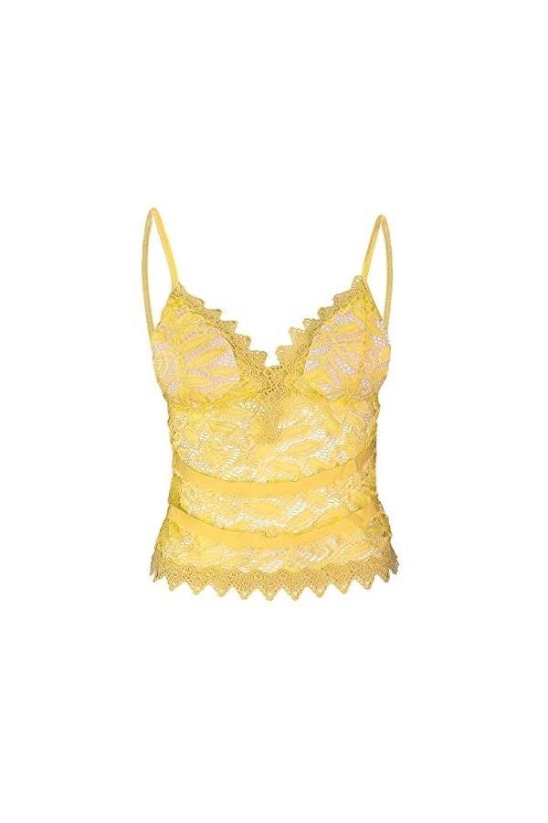 FGUUTYM Body Lingerie Sexy avec Collants Bra Cami Sexy Ceinture pour Femmes e Lingerie, jaune, L