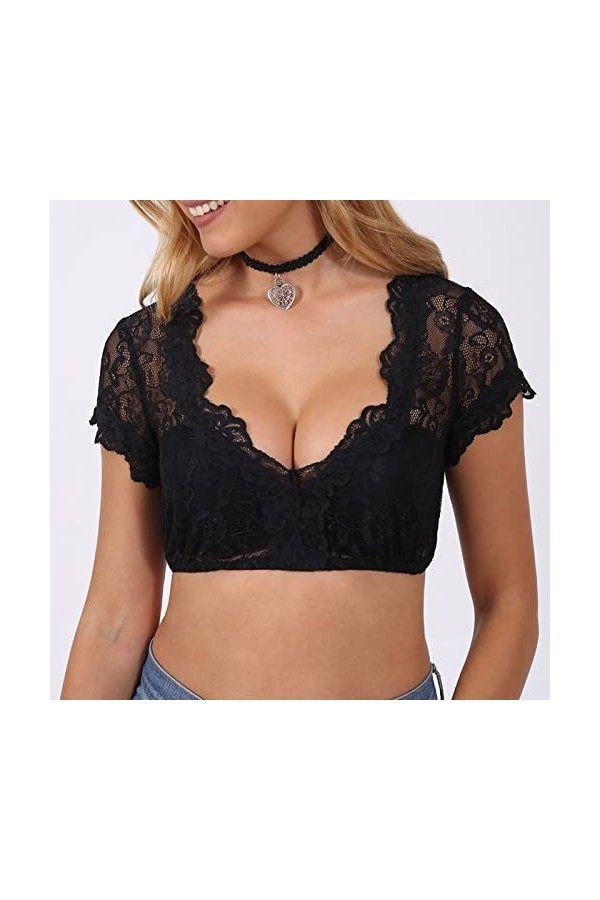 Junhasgood Robe De Chambre Sexy Blouse Noir Élégant Dirndl Blouse Blouse Dentelle Dirndl pour Oktoberfest Blouse Combinaison 