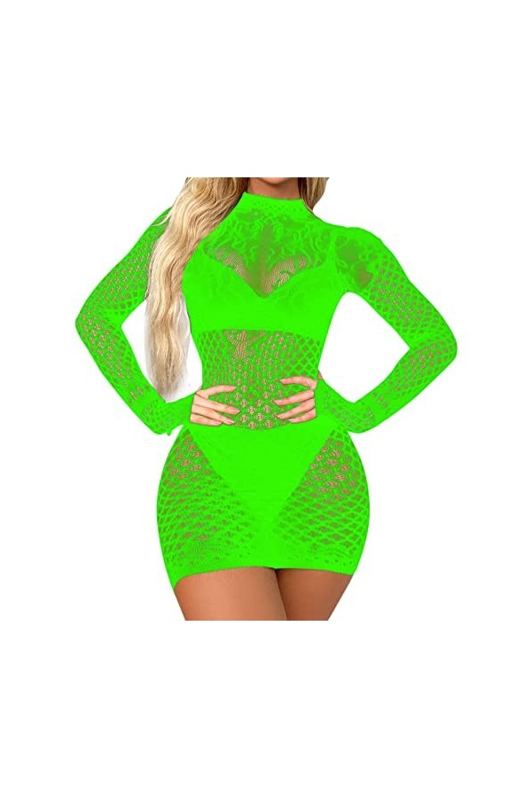 2023 New y/2/k Style Lingerie Pyjama Transparent Femme sous-Vêtements Maille Manches Longues Sexy Robe Dos Pyjama sous-Vêteme