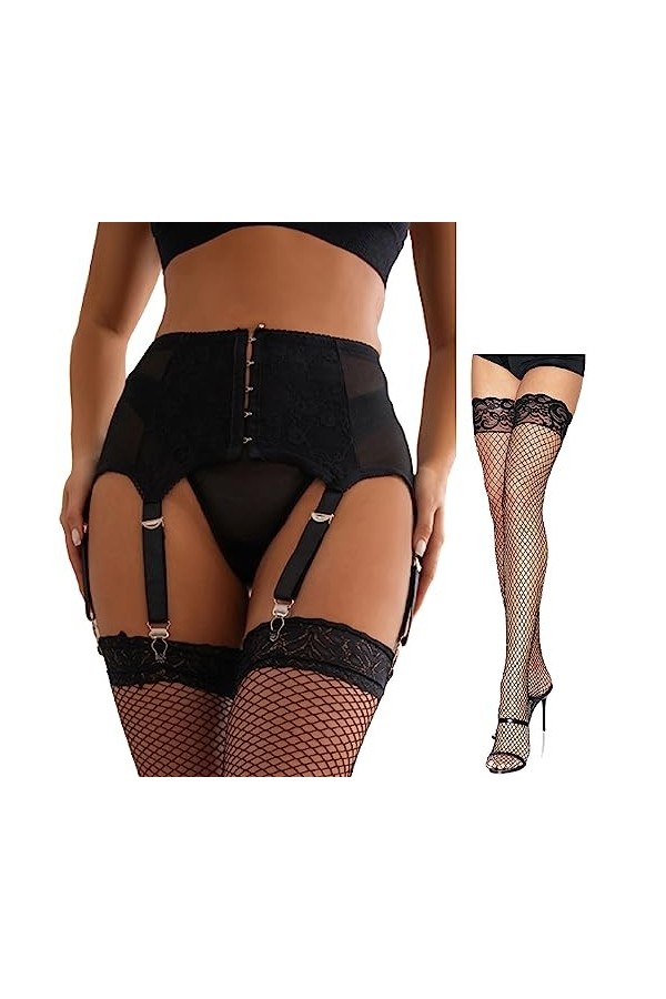 ohyeahlady Porte-Jarretelles Sexy et Bas Grande Taille Bas et Porte Jarretelle Ensemble Guêpière Porte Jarretelle avec 6 Atta