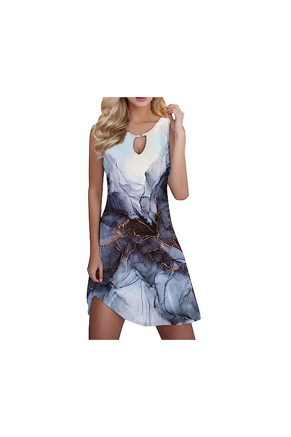 Robe dété ample sans manches à col en V pour femmes, robe dété décontractée, mini robe dété mignonne, style 2024, bleu mar