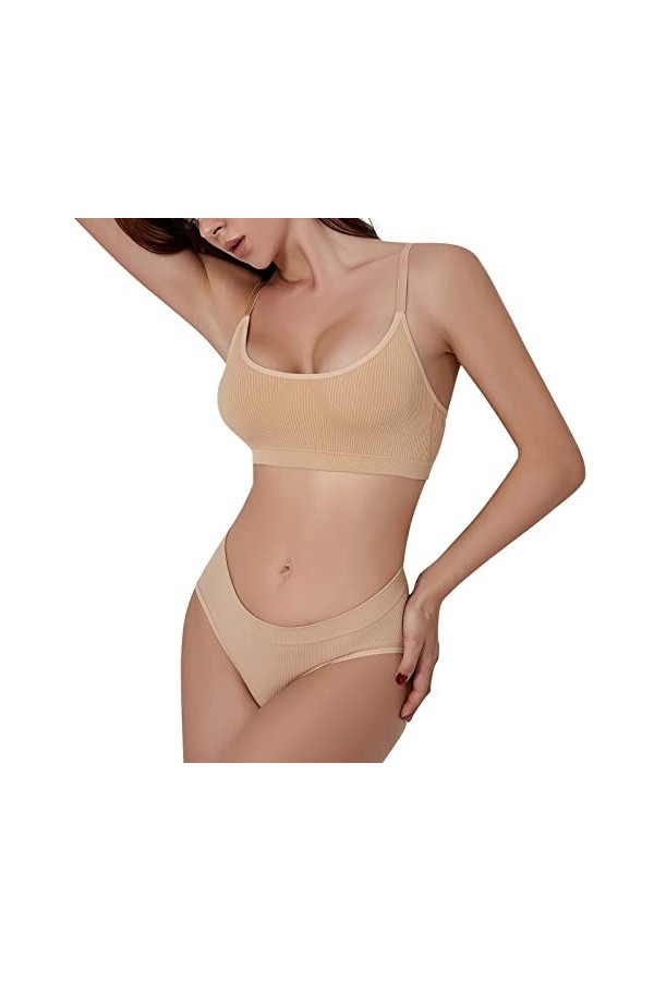 Ensemble de Lingerie Féminine Sexy Soutien-Gorge et Ensemble de 2 pièces pour Femmes avec col en U et Soutien-Gorge Taille Ha