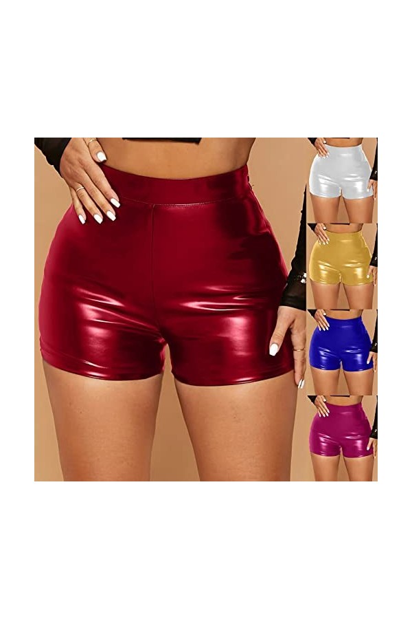 KJDWJKJRF Short pour femme - Effet mouillé - Taille haute - En cuir synthétique - Coupe ajustée - Aspect cuir synthétique - S