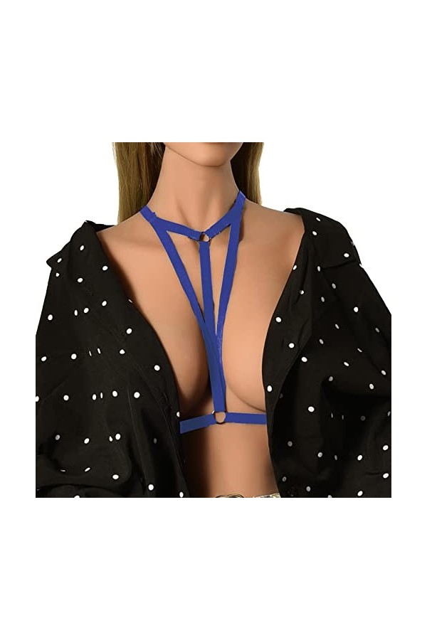 Harnais élastique tendance - Chaîne de corps - Noir - Sexy - Bretelles de soutien-gorge sexy, bleu, taille unique