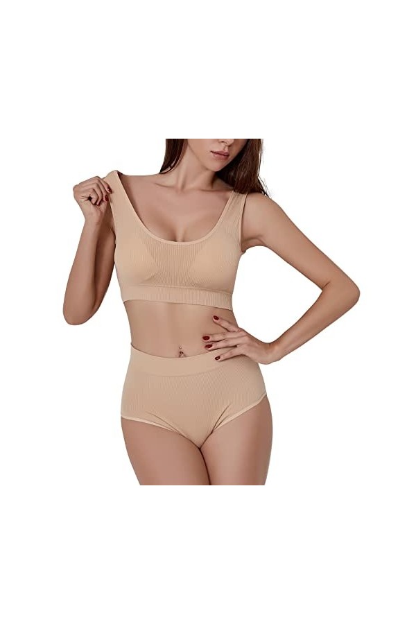 Ensemble de lingerie sexy en latex pour femme, beige, M