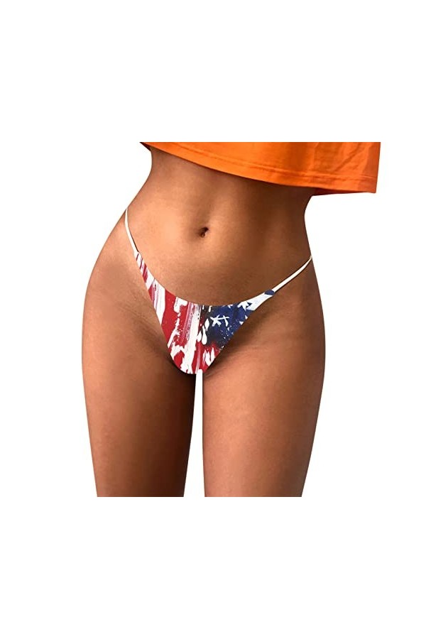LDadgf Culotte imprimée pour femme - String sexy - Dos en T - Confortable - Doux - Taille basse - Rouge - Taille L