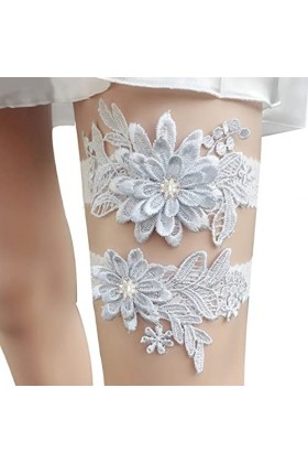 SMELEYOU Accessoires de mariée, 2pcs Garter en Dentelle de mariée Beau jarreteaux de Mariage avec élastice de Perle Artificie