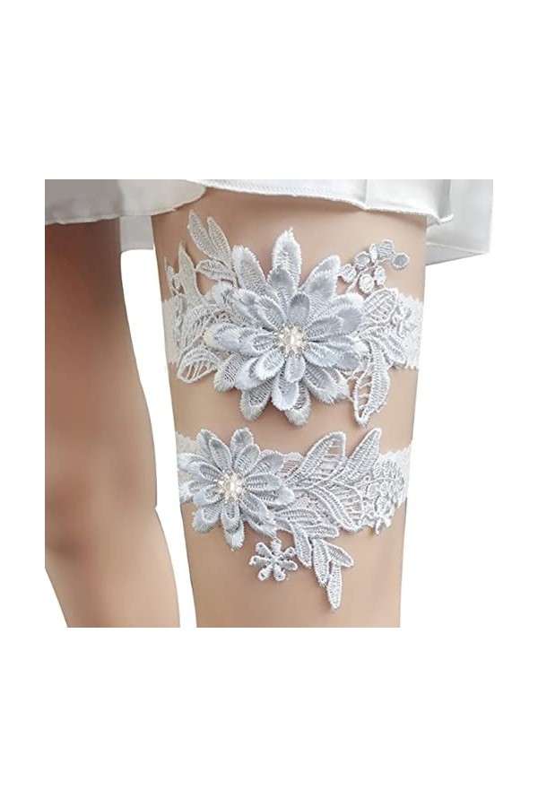 SMELEYOU Accessoires de mariée, 2pcs Garter en Dentelle de mariée Beau jarreteaux de Mariage avec élastice de Perle Artificie