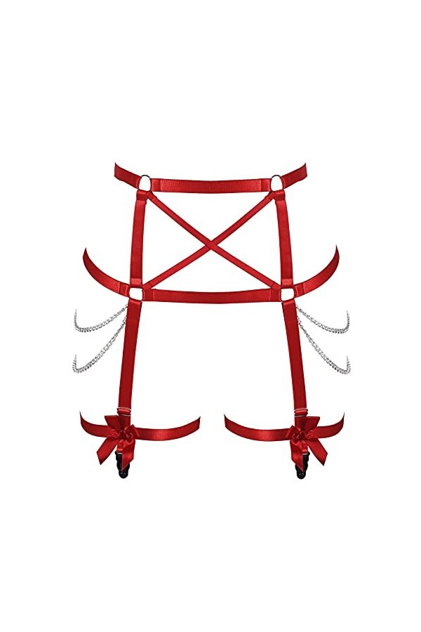 BBOHSS Femmes Body Harnais Jambe Jarretière Bande Élastique Taille Creuse Bas De Mode Arc Jarretière Punk Gothique Accessoire