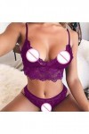 liaddkv Femmes Sexy Dentelle Sous-vêtements Creux Culotte Dentelle Culotte Ensemble 2 Pièces Mesh Lingerie Laqué, lilas, XL