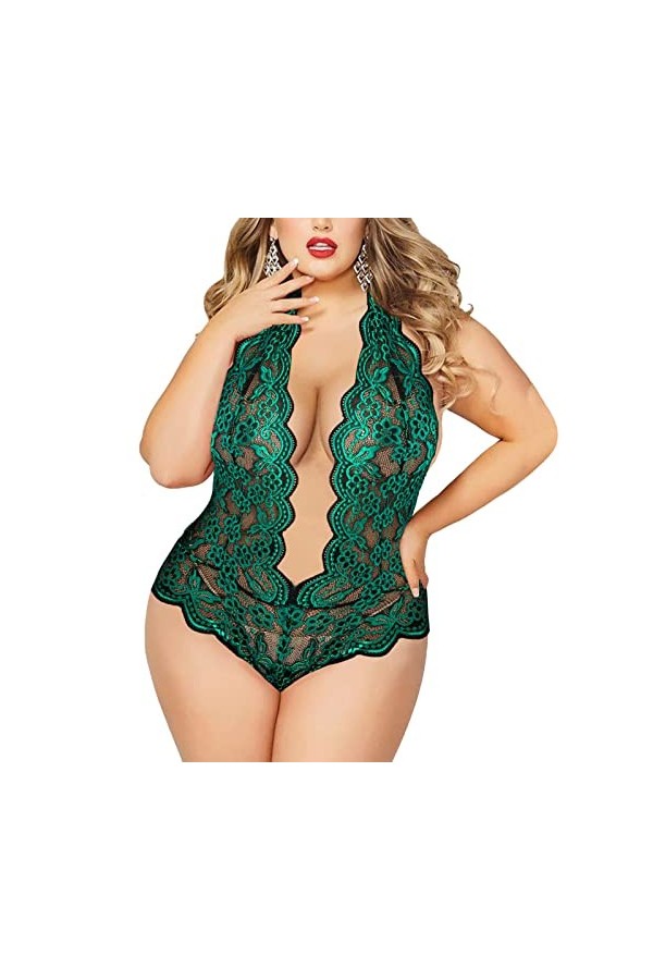 liaddkv Ensemble de lingerie 2 pièces pour femme, soutien-gorge à lanières et sous-vêtements, vert, XXL