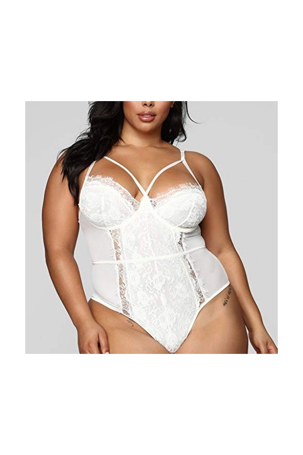 liaddkv Costume sexy en dentelle pour femme - Sous-vêtement une pièce - Fil sexy - À manches longues blanc, taille XL 