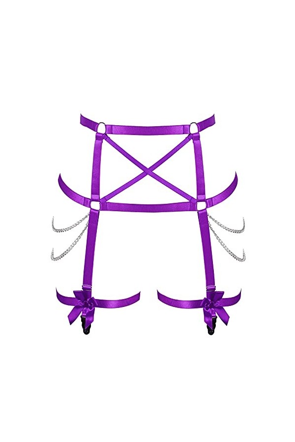 BBOHSS Femmes Body Harnais Jambe Jarretière Bande Élastique Taille Creuse Bas De Mode Arc Jarretière Punk Gothique Accessoire