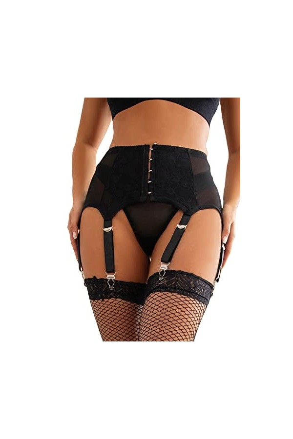 ohyeahqueen Femme Porte-Jarretelles Grande Taille Respirante Jarretelles 6 Sangles Ajustables avec G-String Bleu XL-XXL