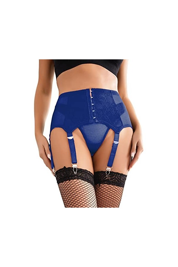 ohyeahqueen Femme Porte-Jarretelles Grande Taille Respirante Jarretelles 6 Sangles Ajustables avec G-String Bleu XL-XXL