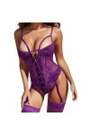 Junhasgood Lingerie Courte Satin Devant Dentelle Florale jarretière Teddy Body Costumes Dentelle Rouge Lingerie Sexy Gilet Li