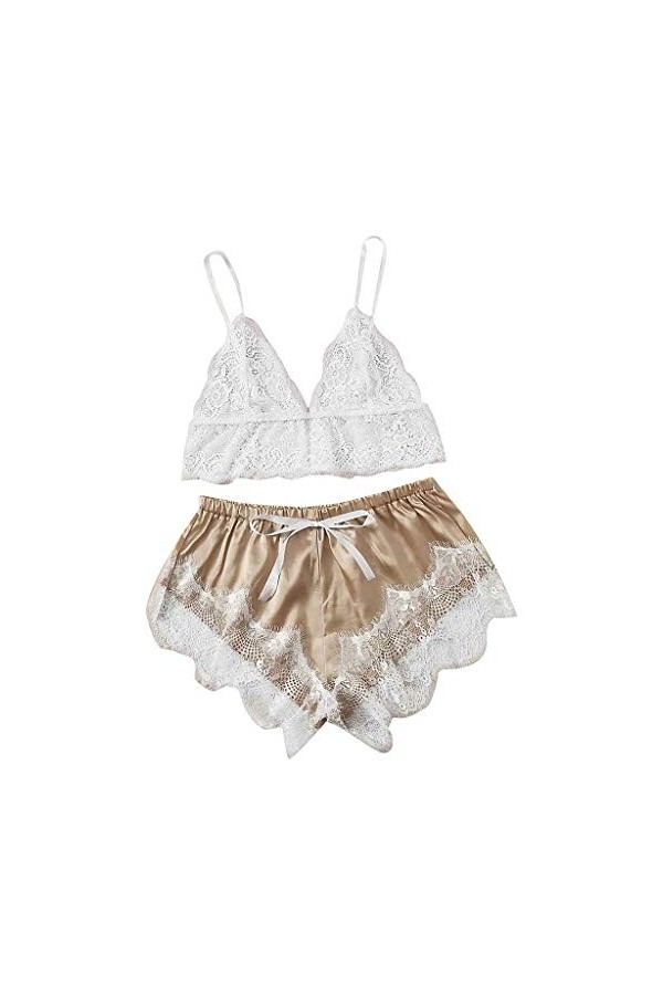 FGUUTYM Femmes Lingerie Sexy Dentelle Sous-vêtements sans fil Pyjama Soutien-gorge Satin Set... Lingerie Sexy, Blanc., XL