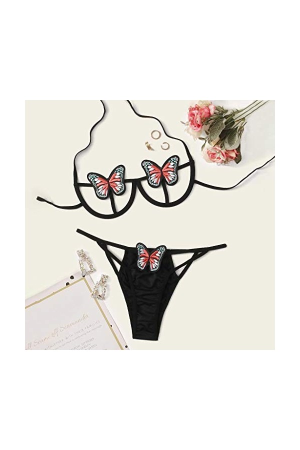 FGUUTYM Lingerie sexy en résille pour femme - Sous-vêtements - String tendance - Lingerie ouverte, Noir , M