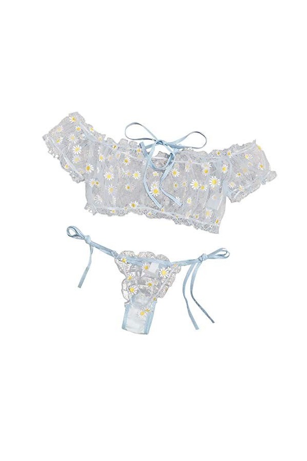 FGUUTYM Lot de 3 bretelles en dentelle pour femme avec nœud papillon, bleu, L