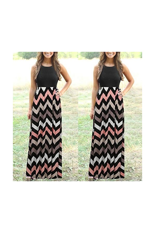 Robe longue à rayures pour femme de Noël 2024, Noir , S