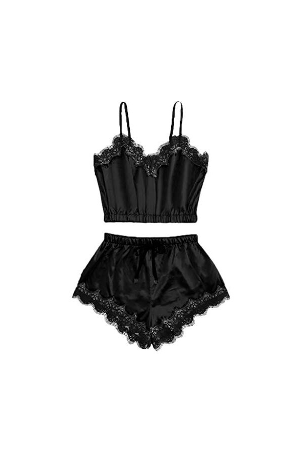 TDEOK Ensemble de lingerie bordelette en dentelle Sleepware pour femme avec sangle de pyjama et chaîne sexy, Noir , XXL