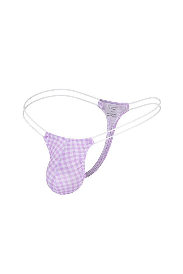 Générique Lingerie Homme Sexy Hot Hommes Plaid Imprimé Respirant Léger Taille Basse Sexy sous-Vêtements Thong Briefs Robe Cou
