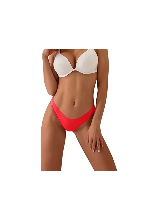 Ncenglings Soutien-Gorge Ado sous-vêtements Culottes Bikini Solid Womens Briefs Body Manches Longues Sexy Red, M