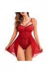 Générique Lingerie Sexy pour Femme Femmes Lingerie pour Femmes Floral Snap Entrejambe Teddy Chemise Nuisette Dentelle Chemise