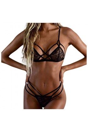 sous-Vetements Femme Dentelle Vêtements De Nuit 2 Pièce Ensemble Soutien Gorge et String Sexy Lingerie Sexy Ensemble Erotique