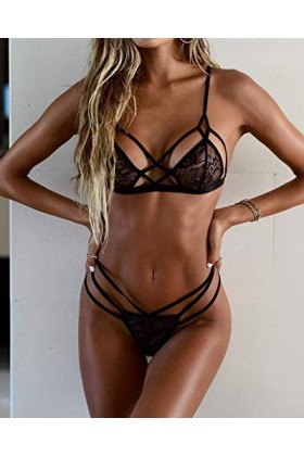 sous-Vetements Femme Dentelle Vêtements De Nuit 2 Pièce Ensemble Soutien Gorge et String Sexy Lingerie Sexy Ensemble Erotique