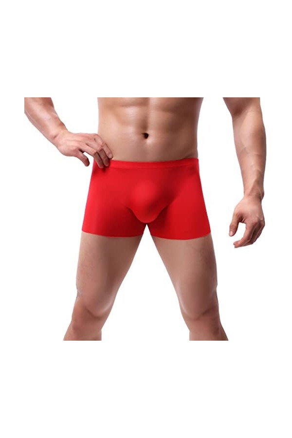 Junhasgood Hommes Transparent Mesh Quadrangle Pantalon Plat Pantalon Sexy Pantalon Culotte Lingerie Sexy Hot Ouverte a-Red, 