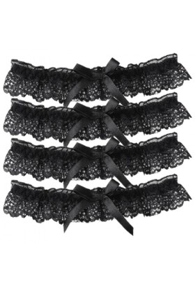 Oreoroya Gartières pour Les mariées Mariage Garter Accessoire 4pcs Clime à Noeud Papillon Black Garter Lace Lace Garter Hollo