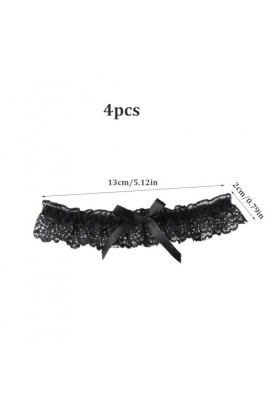 4pcs Jarretières pour mariées à nœud papillon noir Garter élastique en dentelle Garter Wedding Garter Garter Garter Black Wed