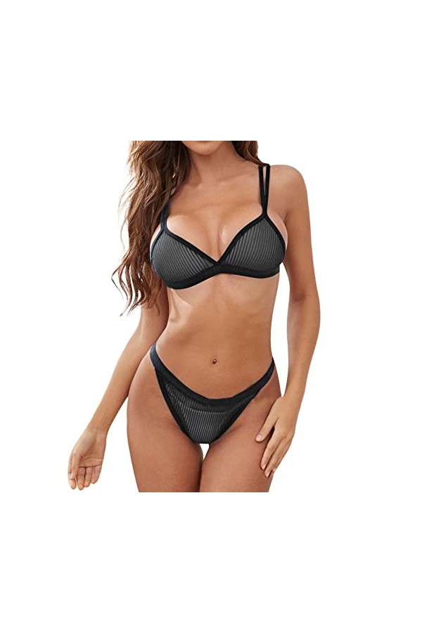 Ensemble de sous-vêtements à Trois Points Sexy Mesh pour Femmes Cher Black, S 